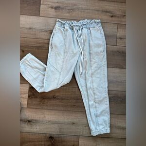 Anthropologie brand Pistola cam paper bag waist cropped pants. Light blue wash